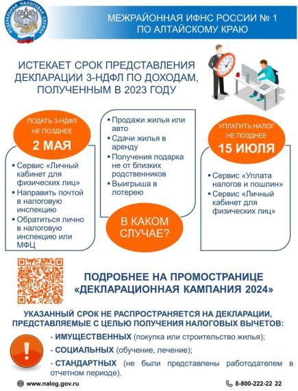 Своевременный срок представления налоговой декларации по доходам 2023 года истекает 2 мая. Своевременный срок представления налоговой декларации по доходам 2023 года истекает 2 мая.